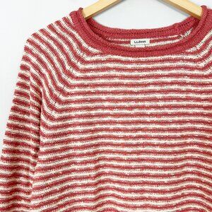 LL Bean Pink & Ivory Striped Knit Roll Neck Sweater Spring Classic Size Large Wo